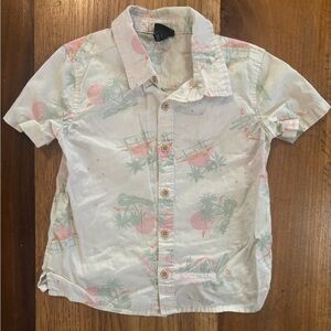 Art Class Button Down Shirt Cream Palm Print 3T